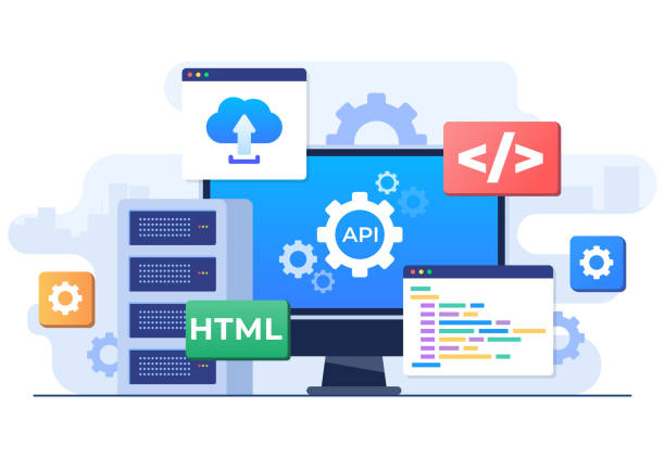 application programming interface concept, api provides the interface for communication between applications, software development tool, internet and networking, simplifying application integration - 軟件系統(tǒng) 幅插畫檔、美工圖案、卡通及圖標