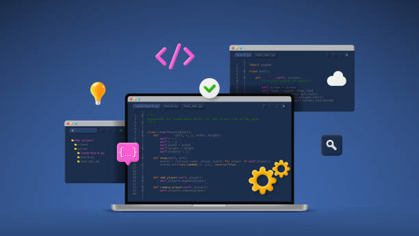 concept of computer programming or developing software or game - 系統(tǒng)軟件開發(fā) 幅插畫檔、美工圖案、卡通及圖標(biāo)